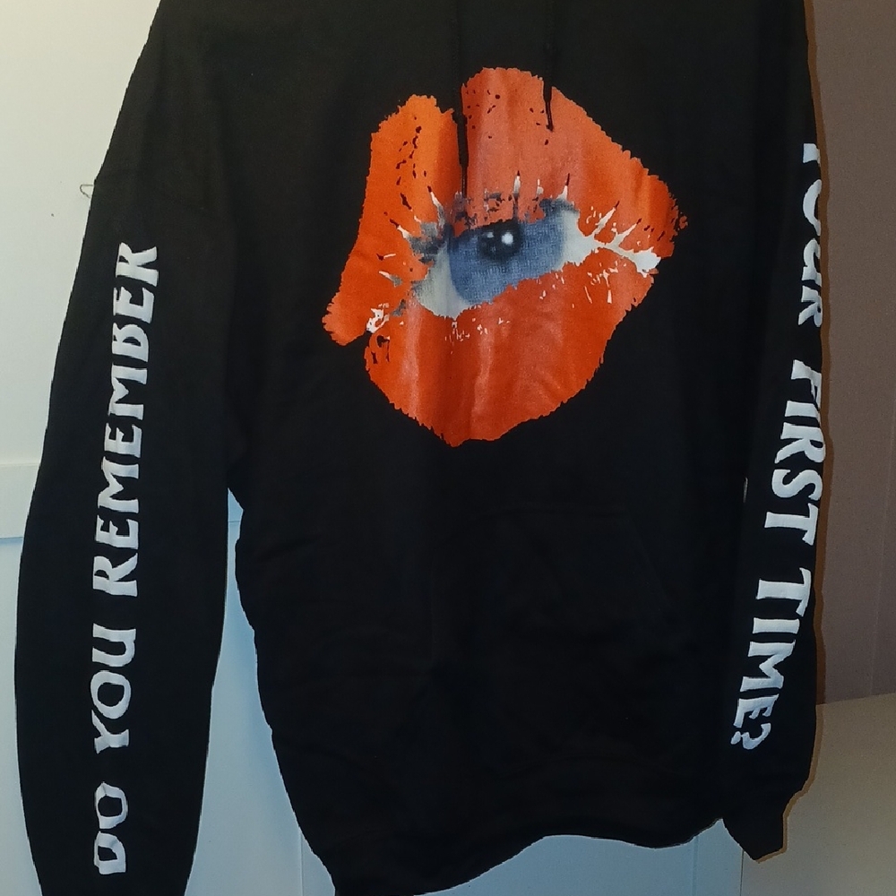 Black Hoodie with Orange Lip Print